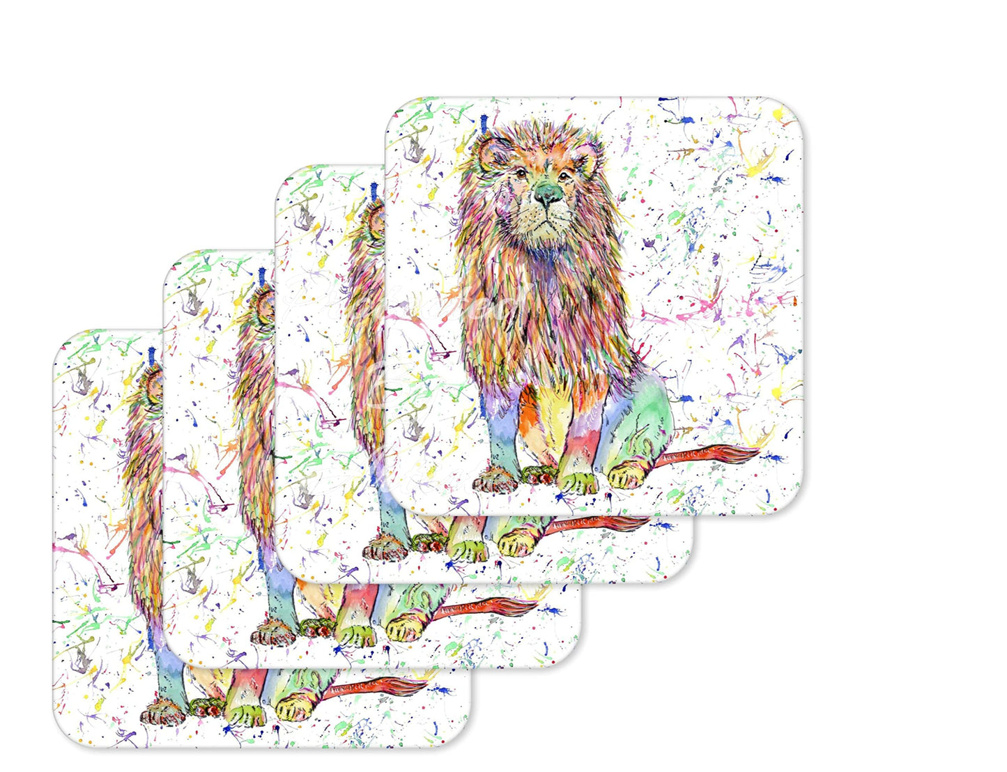 Coaster Lion big Cat Animals Coasters Watercolour Art Gift Work Office Dining Tea coffee