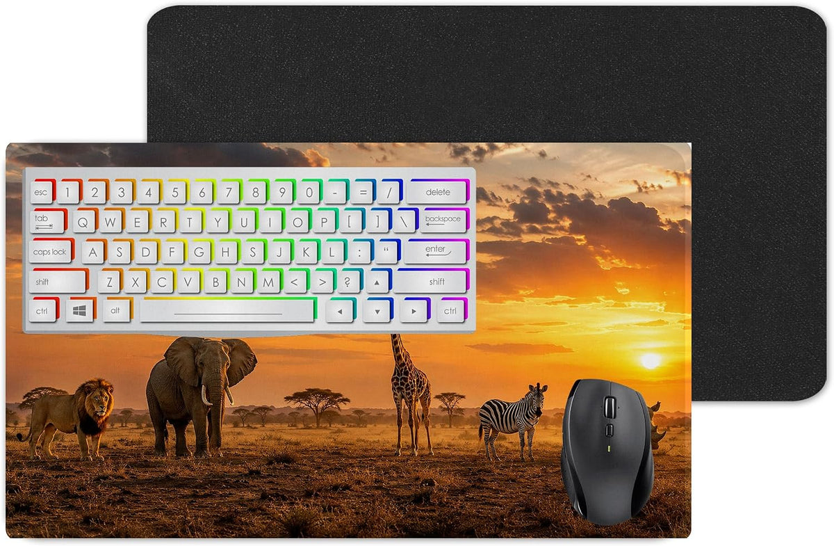 Vixar Safari Animals Large Desk Mat – African Wildlife Fabric Mouse Pad with 3mm Non-Slip Rubber Base, 600 x 350mm