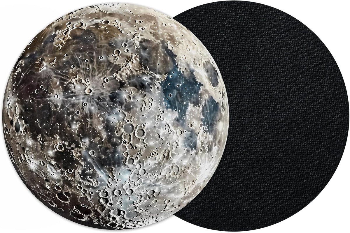 Vixar Moon Round Mouse Mat – Lunar Space Fabric Mouse Pad with 5mm Non-Slip Rubber Base, 202mm (Moon)