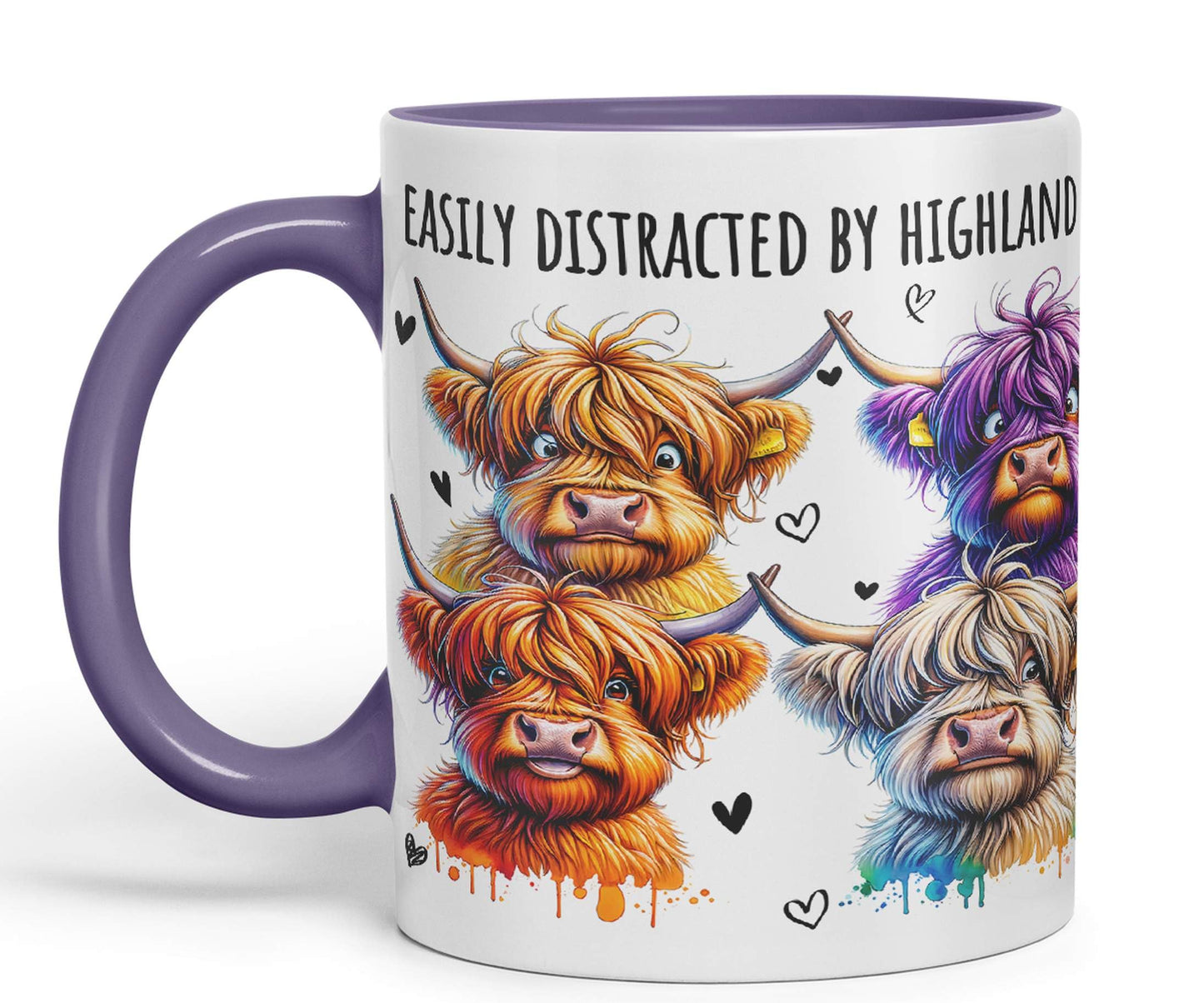 Easily Distracted by Highland Cows Scottish Farm Animals Ceramic Coloured Mug Cup for Tea Coffee Hot Brew 330ml 11Oz Gift