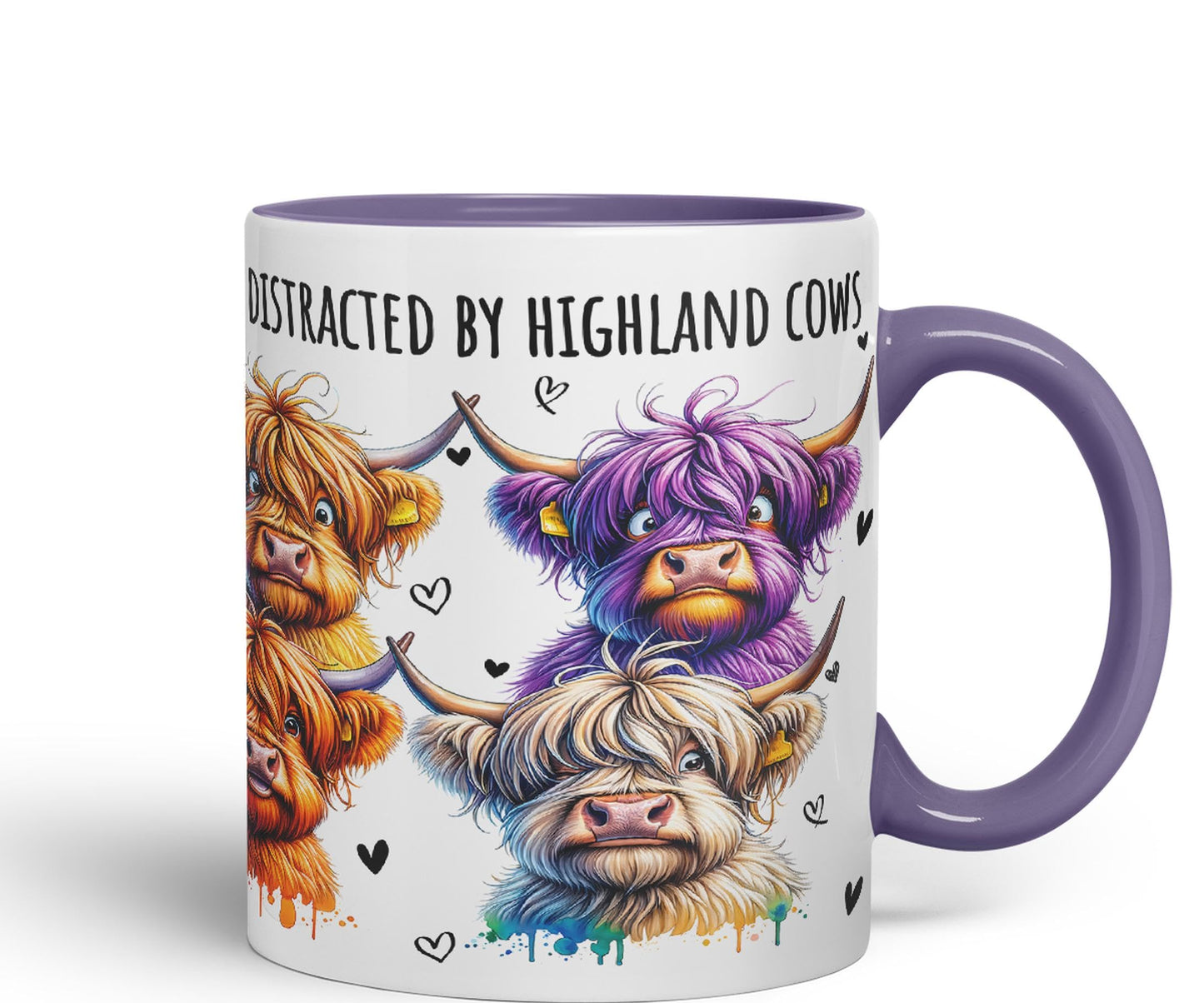 Easily Distracted by Highland Cows Scottish Farm Animals Ceramic Coloured Mug Cup for Tea Coffee Hot Brew 330ml 11Oz Gift