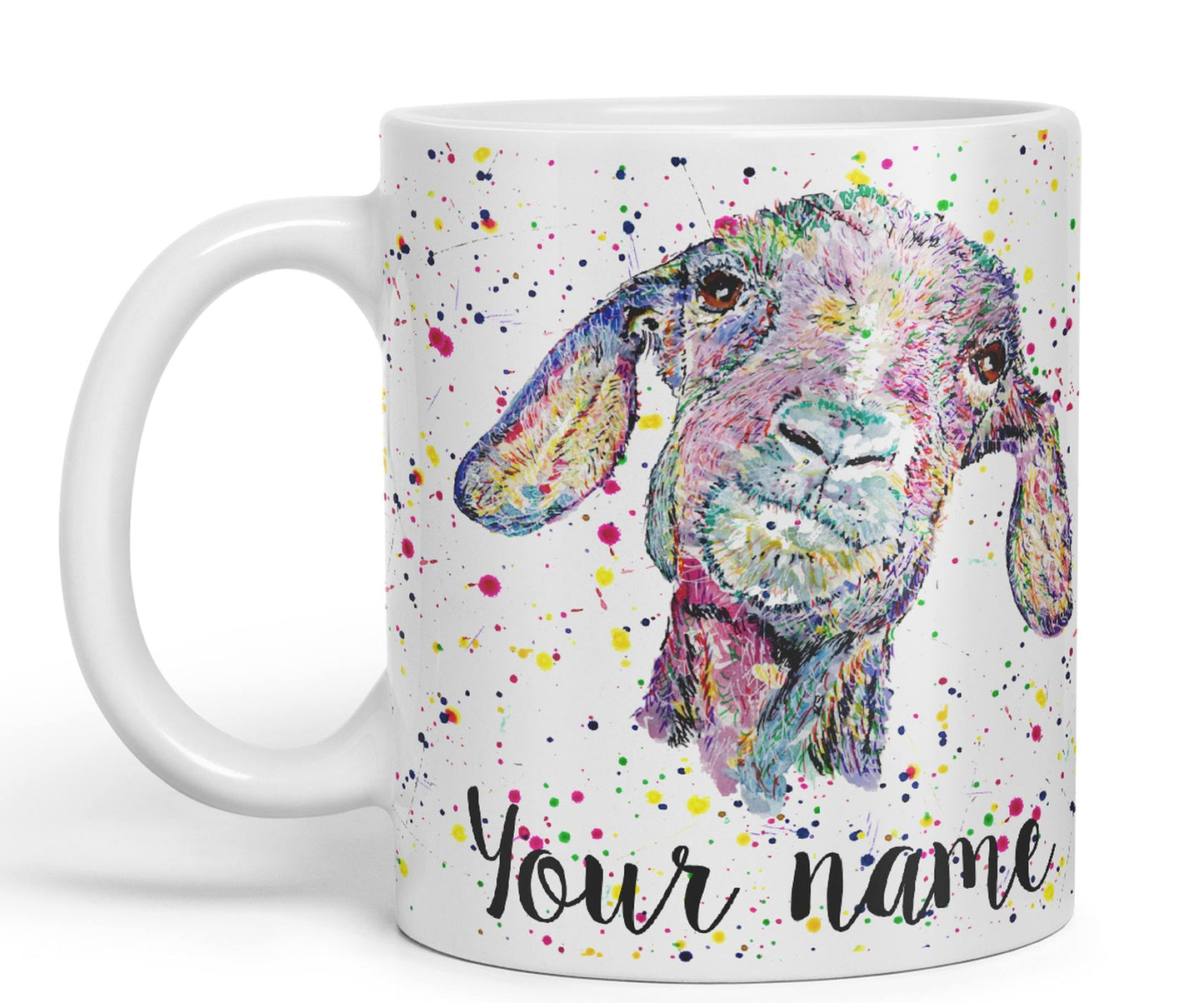 Vixar Personalised with Your Text Goat Farm Animals Watercolour Art Coloured Ceramic Mug Cup Gift 330ml 11oz Custom Work Office Tea Coffee