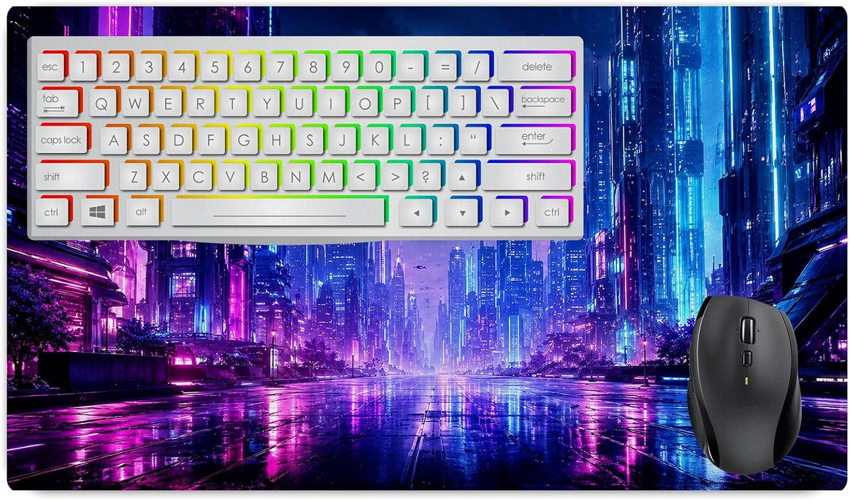 Vixar Cyberpunk Neon City Large Desk Mat – Futuristic Night Fabric Mouse Pad with 3mm Non-Slip Rubber Base, 600 x 350mm