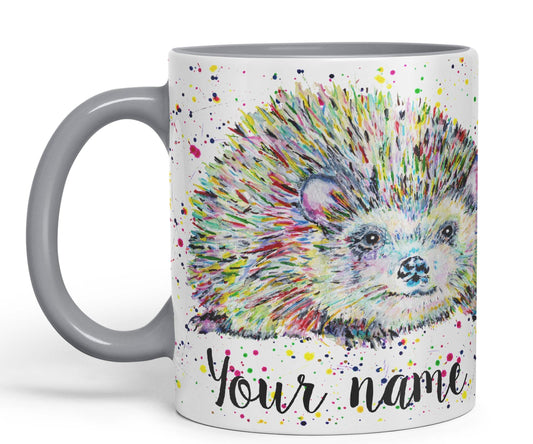 Vixar Personalised with Your Text Hedgehog Wildlife Watercolour Art Coloured Ceramic Mug Cup Gift 330ml 11oz Custom Work Office Tea Coffee