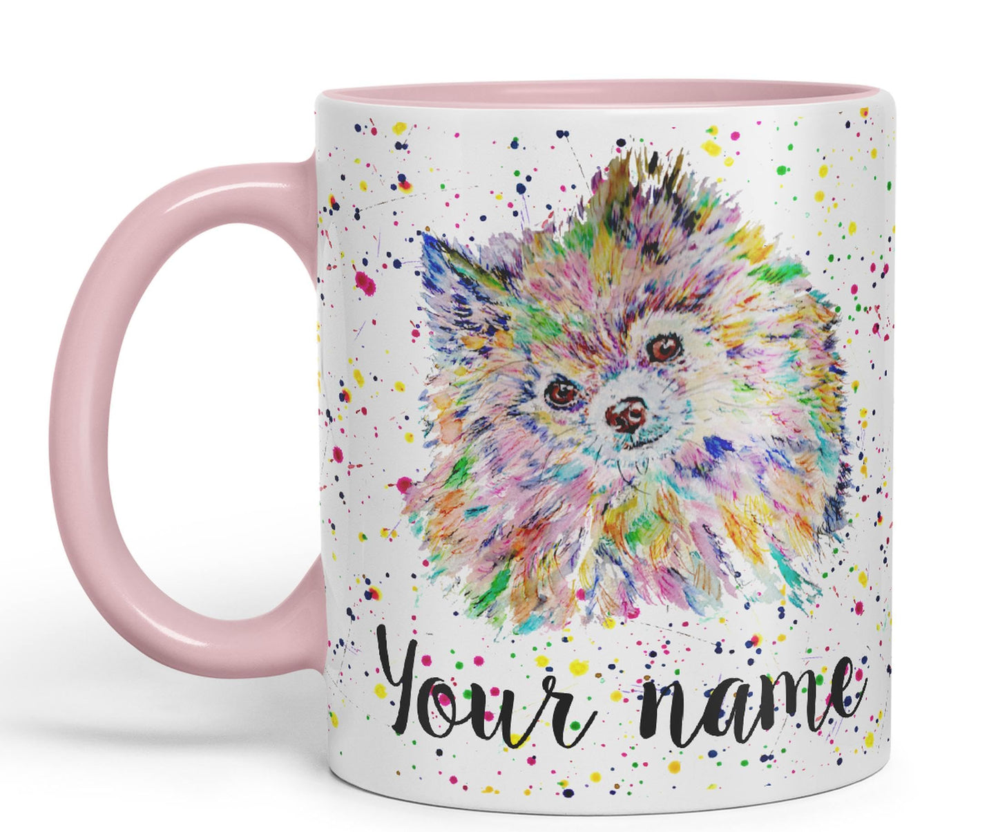 Personalised mug with Your Text name Pomeranian dog Pet animals Watercolour Art Coloured Ceramic Mug Cup Gift 330ml 11oz Custom Work Office Tea Coffee