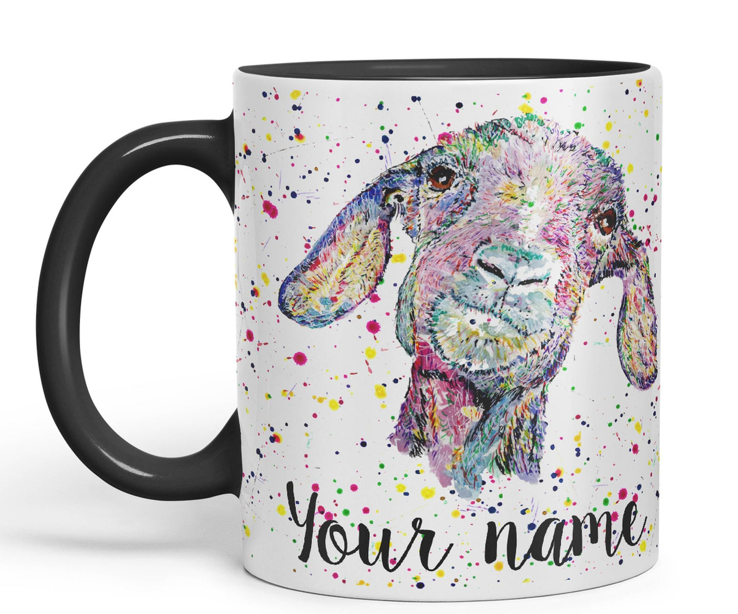 Vixar Personalised with Your Text Goat Farm Animals Watercolour Art Coloured Ceramic Mug Cup Gift 330ml 11oz Custom Work Office Tea Coffee