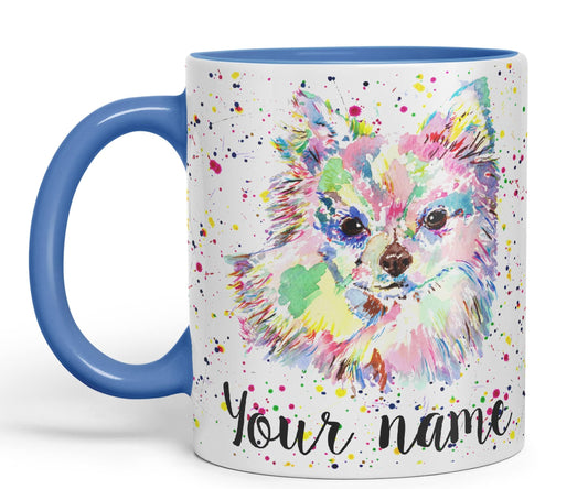 Vixar Personalised with Your Text Chihuahua Long Hair Dog Pet Animals Watercolour Art Coloured Ceramic Mug Cup Gift 330ml 11oz Custom Work Office Tea Coffee