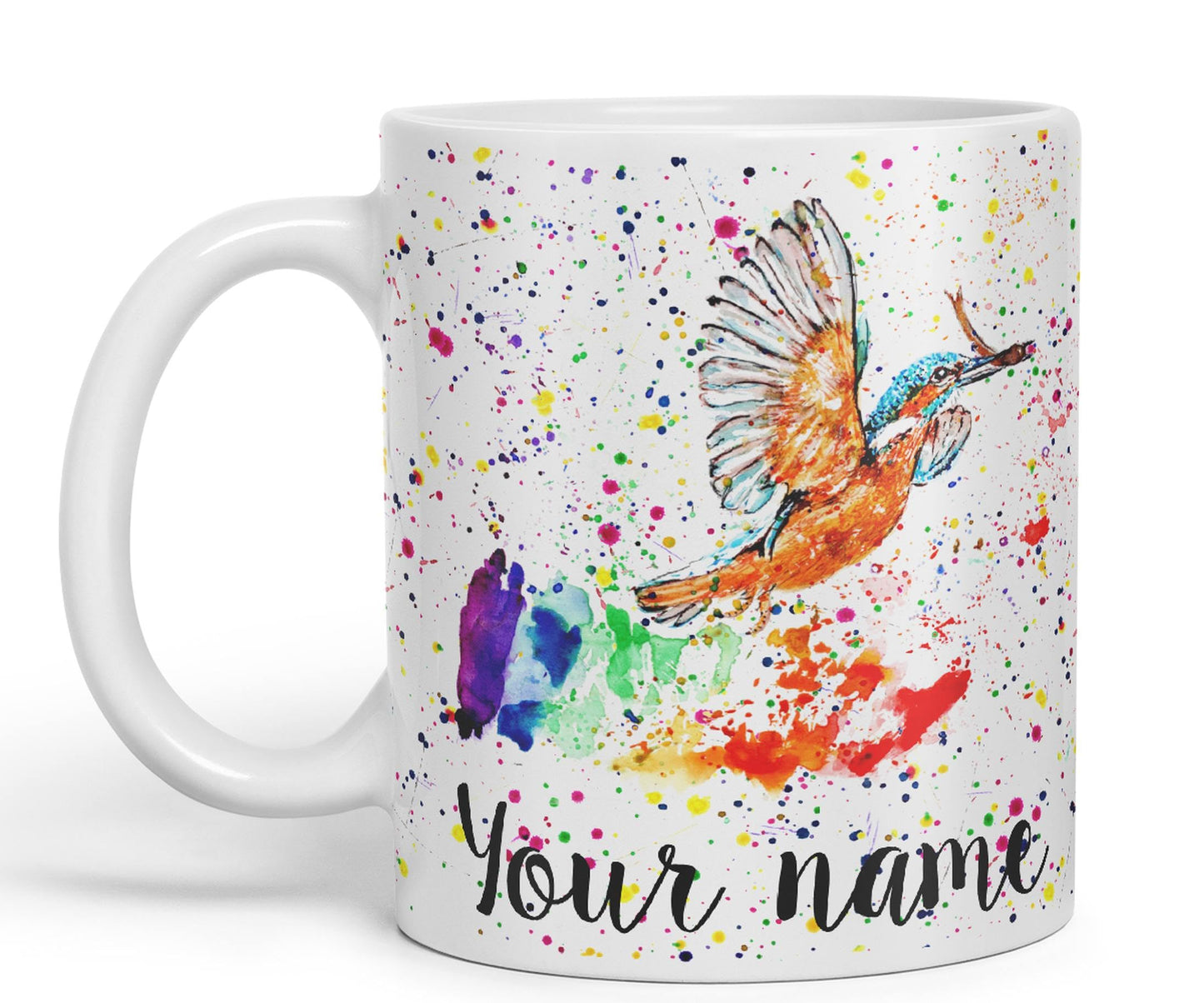 Vixar Personalised with Your Text King Fisher Kingfisher Bird Animals Watercolour Art Coloured Ceramic Mug Cup Gift 330ml 11oz Custom Work Office Tea Coffee