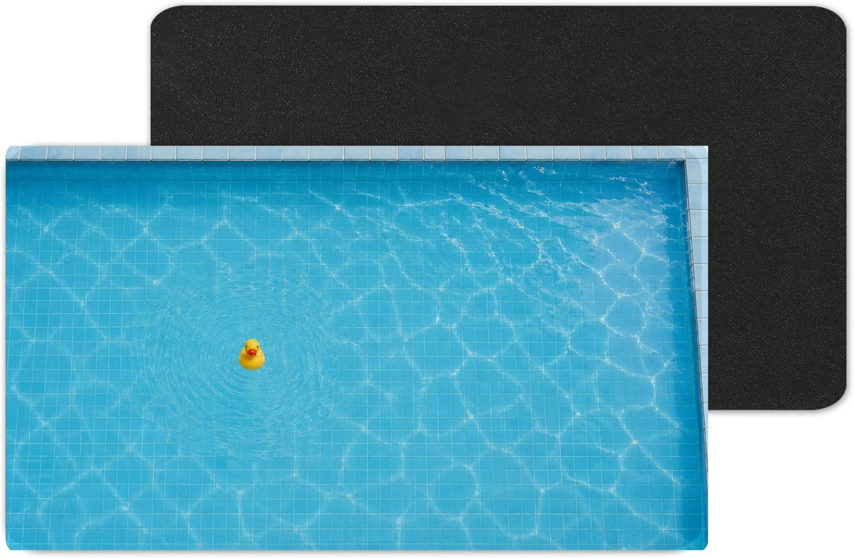 Vixar Minimal Rubber Duck Pool Large Desk Mat – Blue Tiled Swimming Pool Fabric Mouse Pad with 3mm Non-Slip Rubber Base, 600 x 350mm