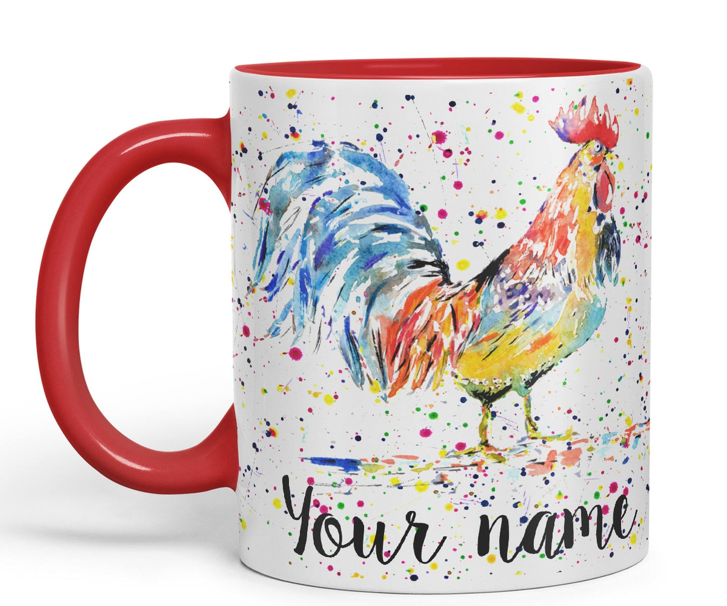 Vixar Personalised with Your Text Cockerel Chicken Hen Farm Watercolour Art Coloured Ceramic Mug Cup Gift 330ml 11oz Custom Work Office Tea Coffee