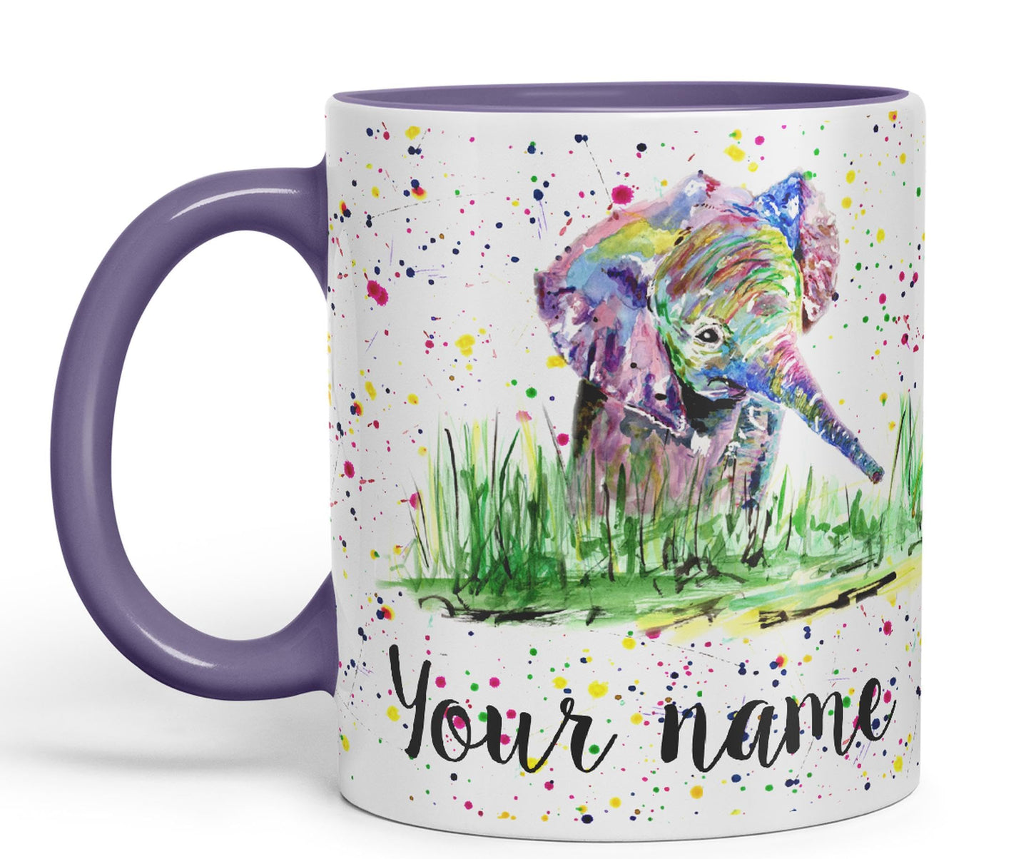 Personalised mug with Your Text name Elephant Baby animals Watercolour Art Coloured Ceramic Mug Cup Gift 330ml 11oz Custom Work Office Tea Coffee