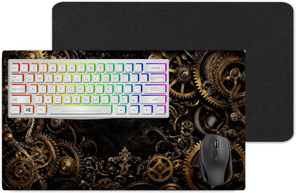 Vixar Gilded Gears Large Desk Mat – Black Gold Steampunk Fabric Mouse Pad with 3mm Non-Slip Rubber Base, 600 x 350mm (T7)