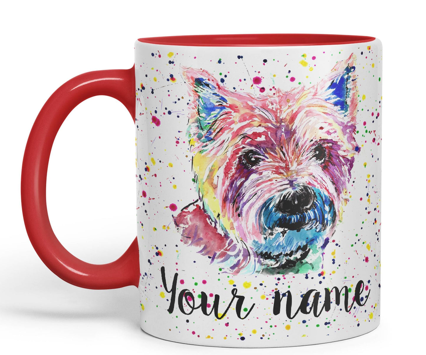 Personalised mug with Your Text name West Highland terrier Scottish animals Watercolour Art Coloured Ceramic Mug Cup Gift 330ml 11oz Custom Work Office Tea Coffee