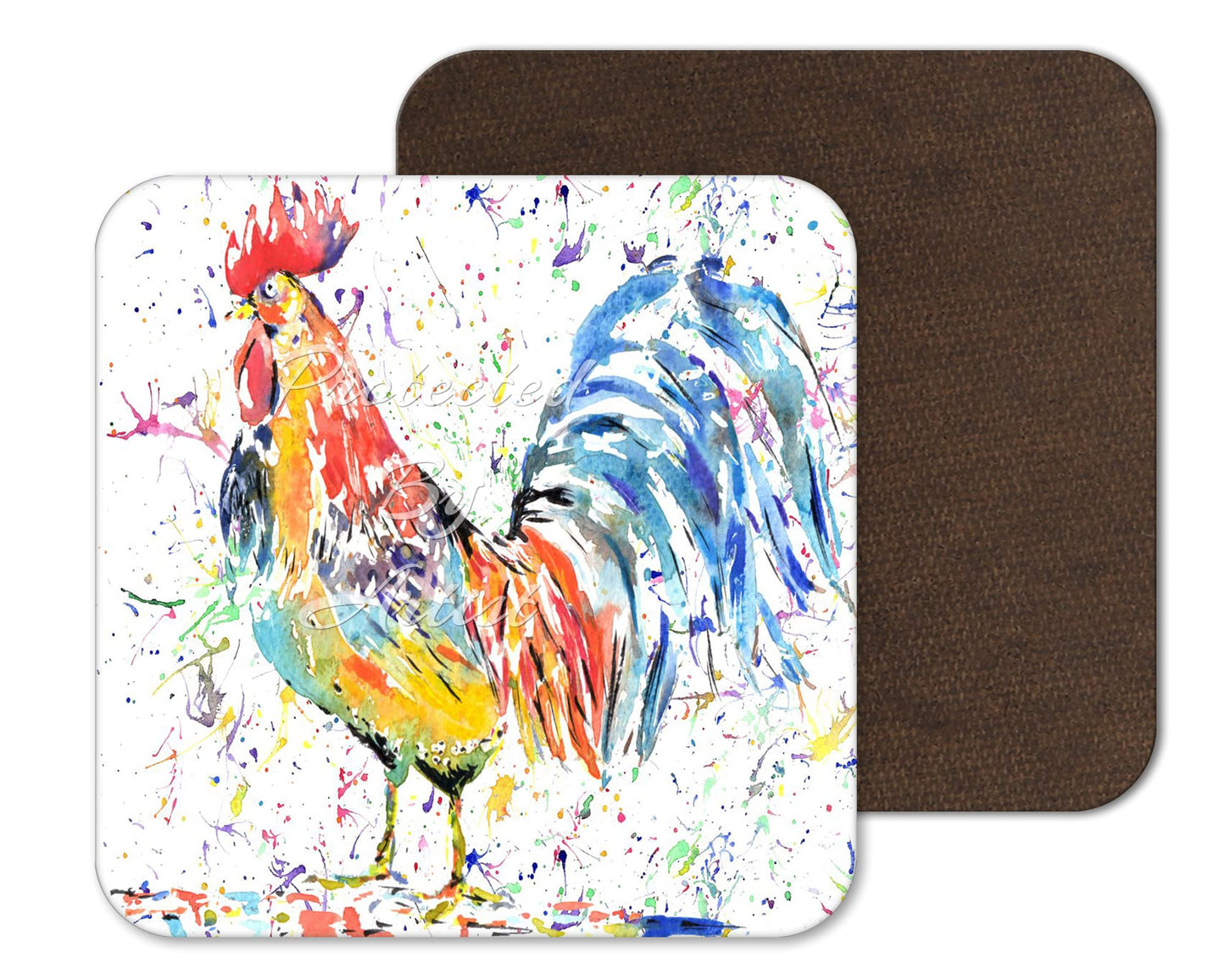 Coaster Cockerel Hen Farm Animals Coasters Watercolour Art Gift Work Office Dining Tea coffee