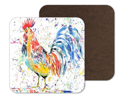 Coaster Cockerel Hen Farm Animals Coasters Watercolour Art Gift Work Office Dining Tea coffee