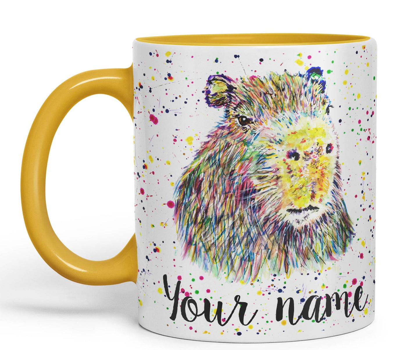 Vixar Personalised with Your Text Capybara Rodent Pet Watercolour Art Coloured Ceramic Mug Cup Gift 330ml 11oz Custom Work Office Tea Coffee