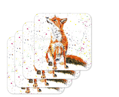 Coaster Fox British Wildlife Hand Painted Animals Coasters Watercolour Art Gift Work Office Dining Tea coffee