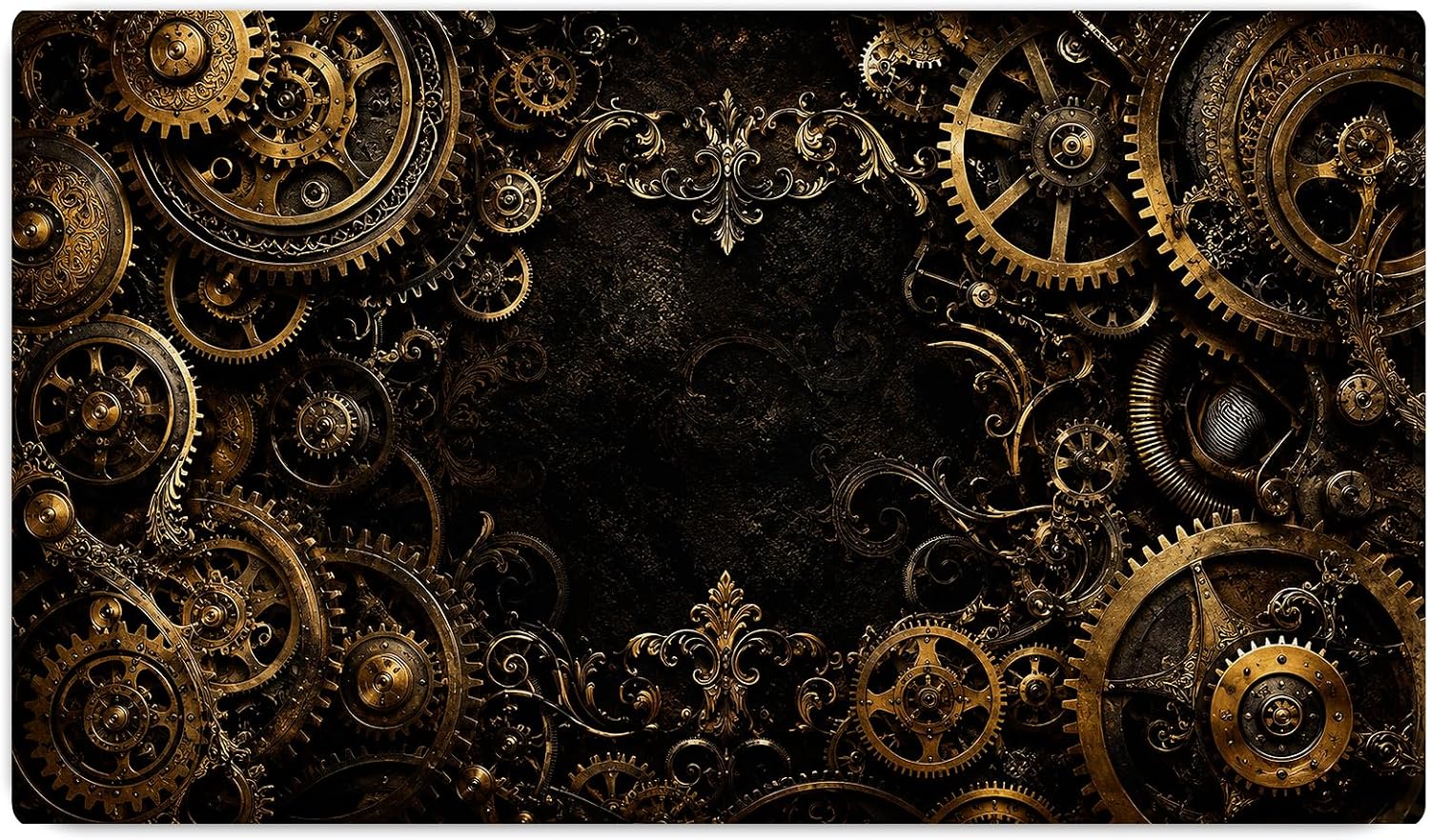 Vixar Gilded Gears Large Desk Mat – Black Gold Steampunk Fabric Mouse Pad with 3mm Non-Slip Rubber Base, 600 x 350mm (T7)
