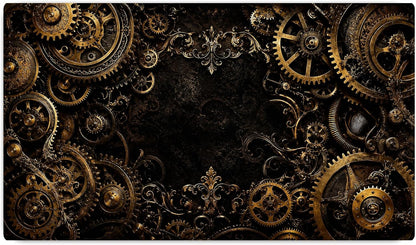 Vixar Gilded Gears Large Desk Mat – Black Gold Steampunk Fabric Mouse Pad with 3mm Non-Slip Rubber Base, 600 x 350mm (T7)