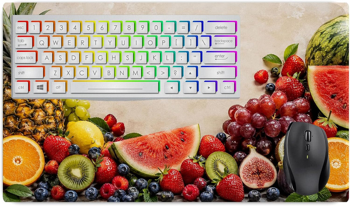 Vixar Tropical Fruit Border Large Desk Mat – Colourful Fresh Fruit Fabric Mouse Pad with 3mm Non-Slip Rubber Base, 600 x 350mm