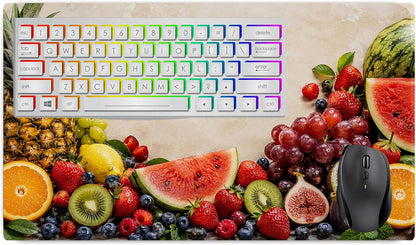 Vixar Tropical Fruit Border Large Desk Mat – Colourful Fresh Fruit Fabric Mouse Pad with 3mm Non-Slip Rubber Base, 600 x 350mm
