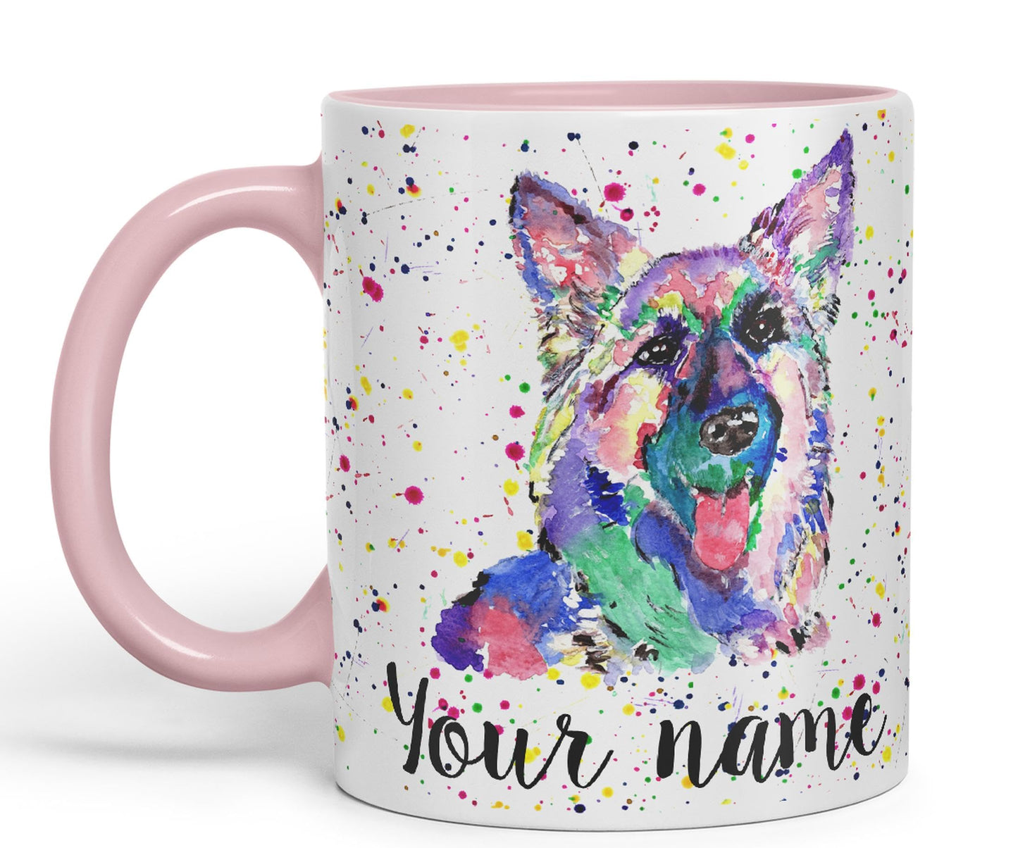 Vixar Personalised with Your Text German Shepherd Dog Pet Animals Watercolour Art Coloured Ceramic Mug Cup Gift 330ml 11oz Custom Work Office Tea Coffee