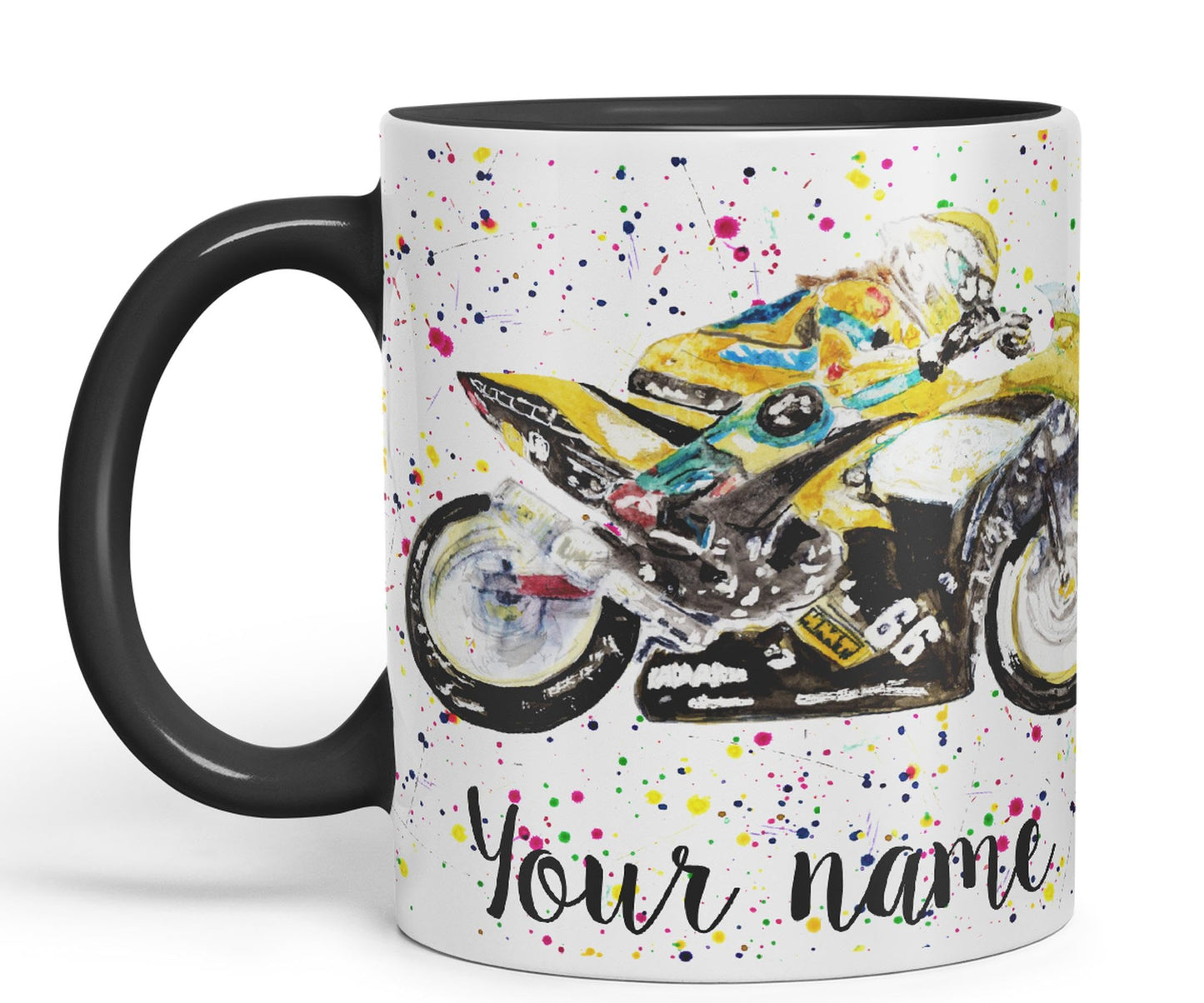 Vixar Personalised with Your Text Motorbike Motocycle Watercolour Art Coloured Ceramic Mug Cup Gift 330ml 11oz Custom Work Office Tea Coffee