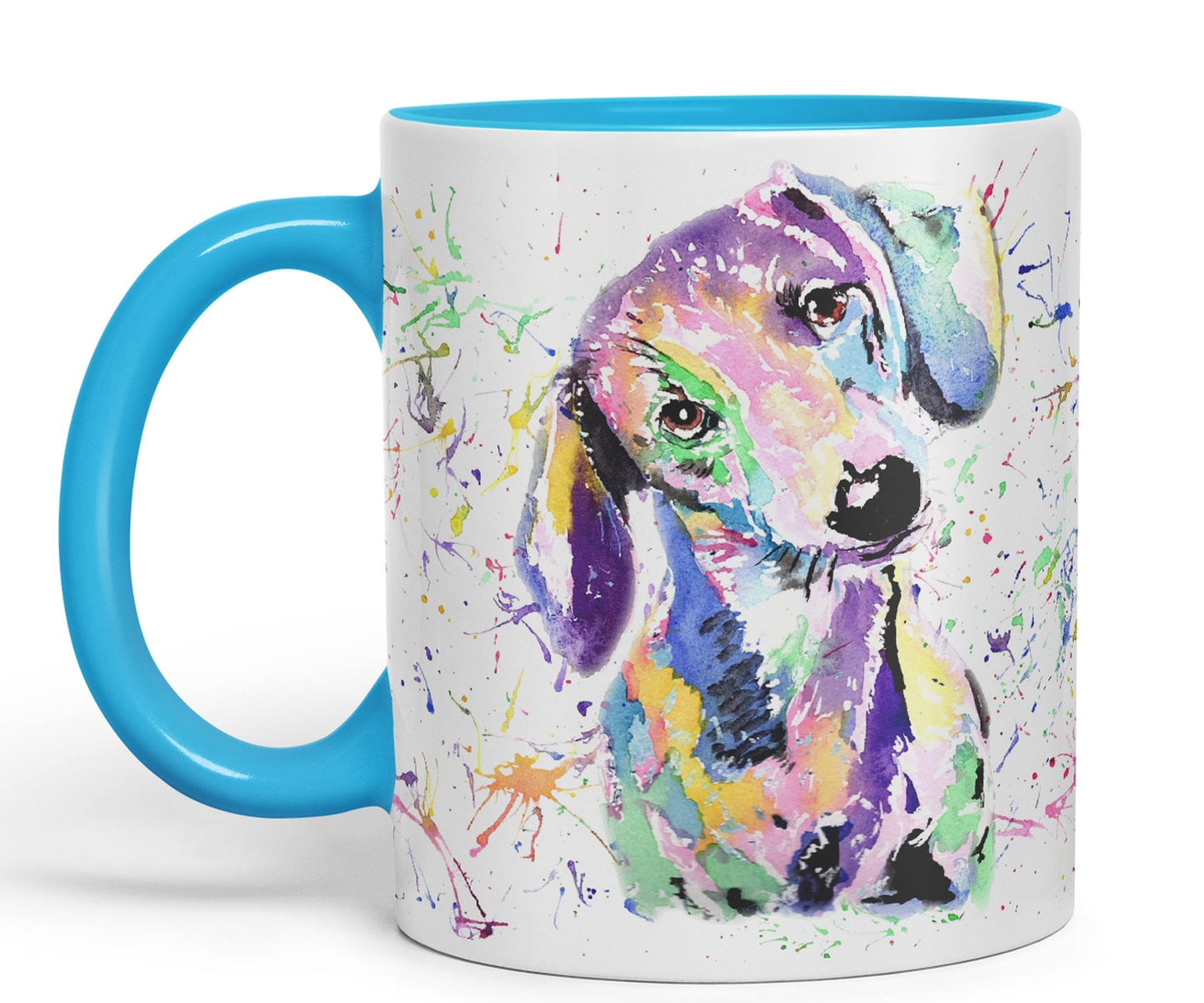 Vixar Dachshund Dog Sausage Wiener Badger Pet Watercolour Rainbow Art Ceramic 330 ml Coloured Mug Cup Gift Birthday Work Office Christmas Tea Coffee