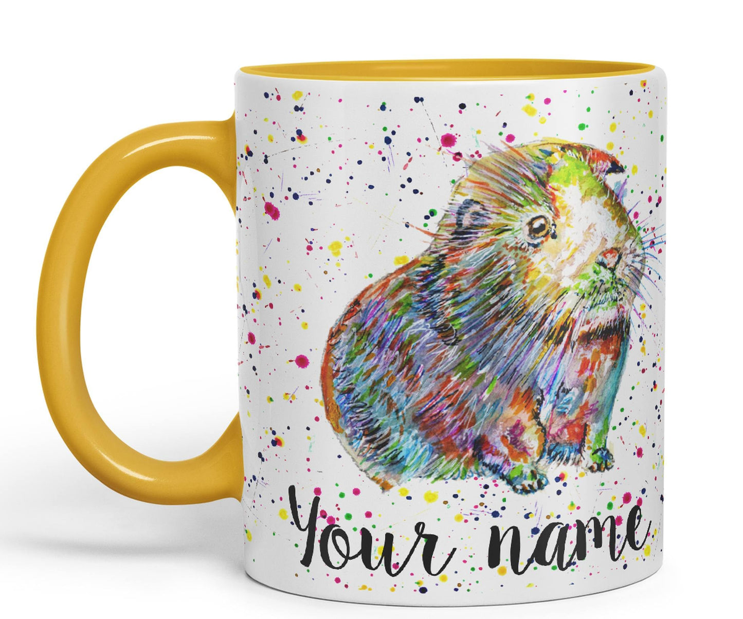 Vixar Personalised with Your Text Guinea Pig Short Haired Pet Watercolour Art Coloured Ceramic Mug Cup Gift 330ml 11oz Custom Work Office Tea Coffee