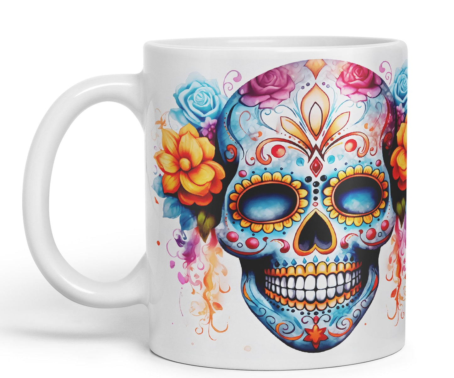 Sugar Skull and Roses Ceramic Coloured Mug Cup for Tea Coffee Hot Brew 330ml 11Oz Gift sk4