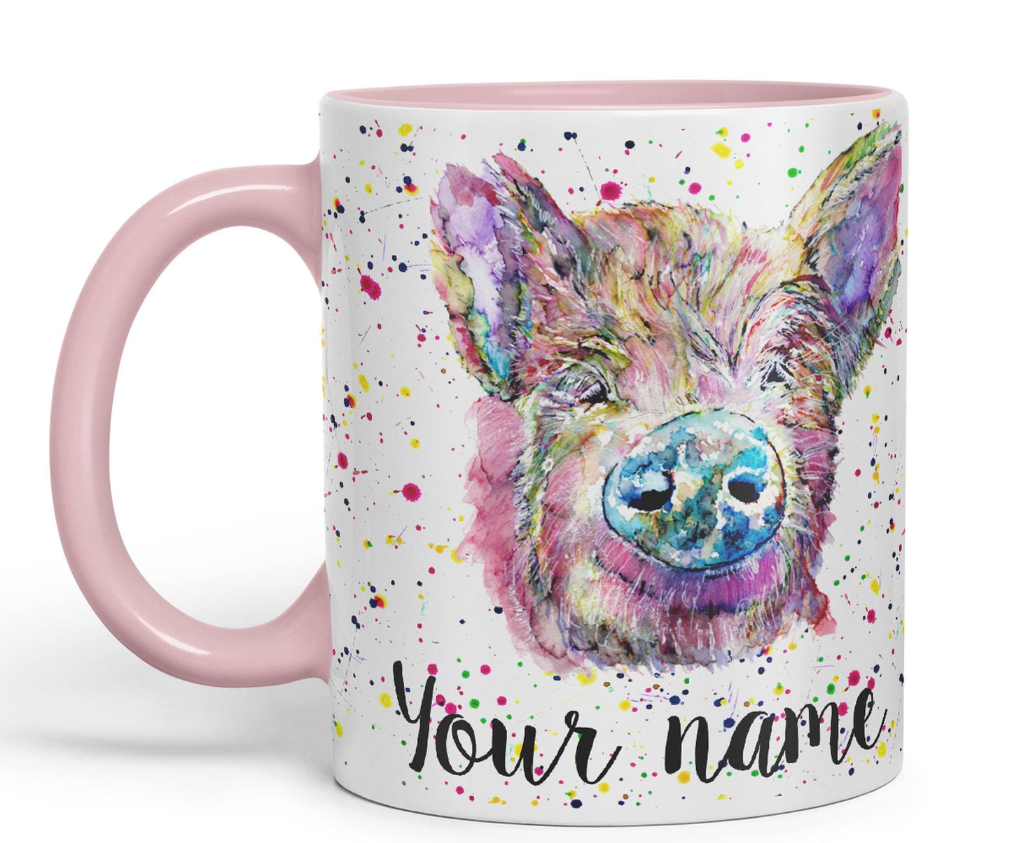 Vixar Personalised with Your Text Pig hog Pork Farm Animal Watercolour Art Coloured Ceramic Mug Cup Gift 330ml 11oz Custom Work Office Tea Coffee (O2)