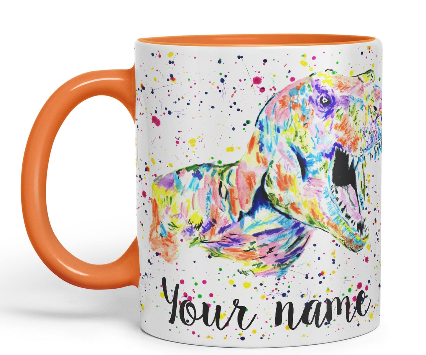 Vixar Personalised with Your Text Dinosaur T-Rex Tyrannosaurus Home Art Coloured Ceramic Mug Cup Gift 330ml 11oz Custom Work Office Tea Coffee