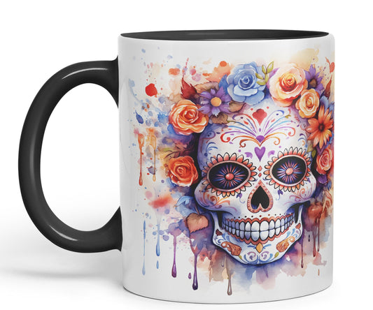 Sugar Skull and Roses Ceramic Coloured Mug Cup for Tea Coffee Hot Brew 330ml 11Oz Gift sk5