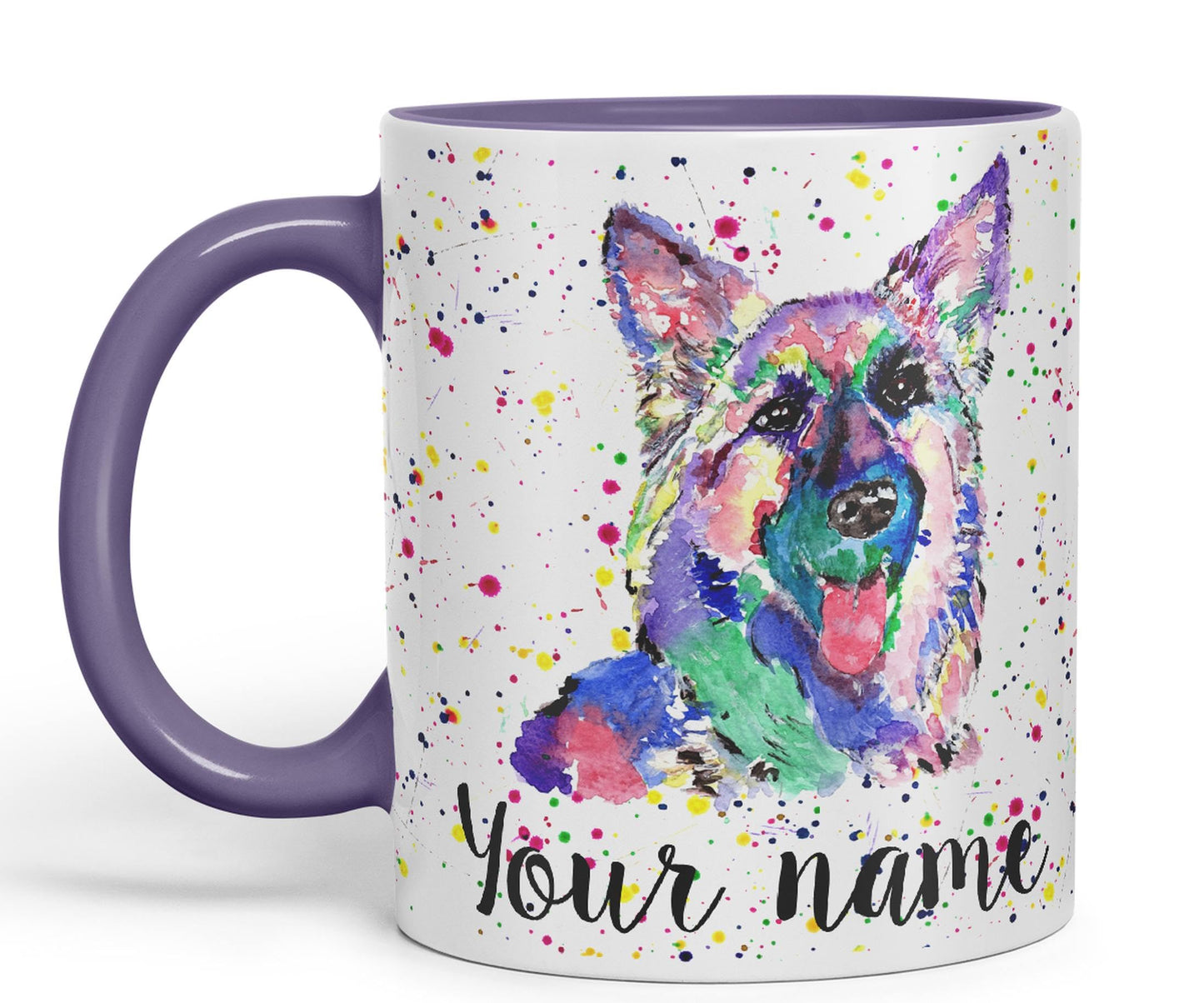 Vixar Personalised with Your Text German Shepherd Dog Pet Animals Watercolour Art Coloured Ceramic Mug Cup Gift 330ml 11oz Custom Work Office Tea Coffee