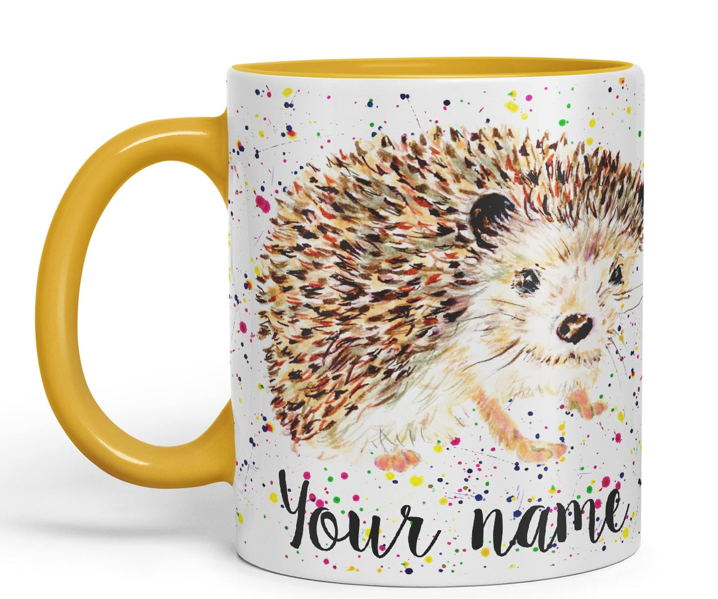 Vixar Personalised with Your Text Hedgehog British Wildlife Watercolour Art Coloured Ceramic Mug Cup Gift 330ml 11oz Custom Work Office Tea Coffee (h2)