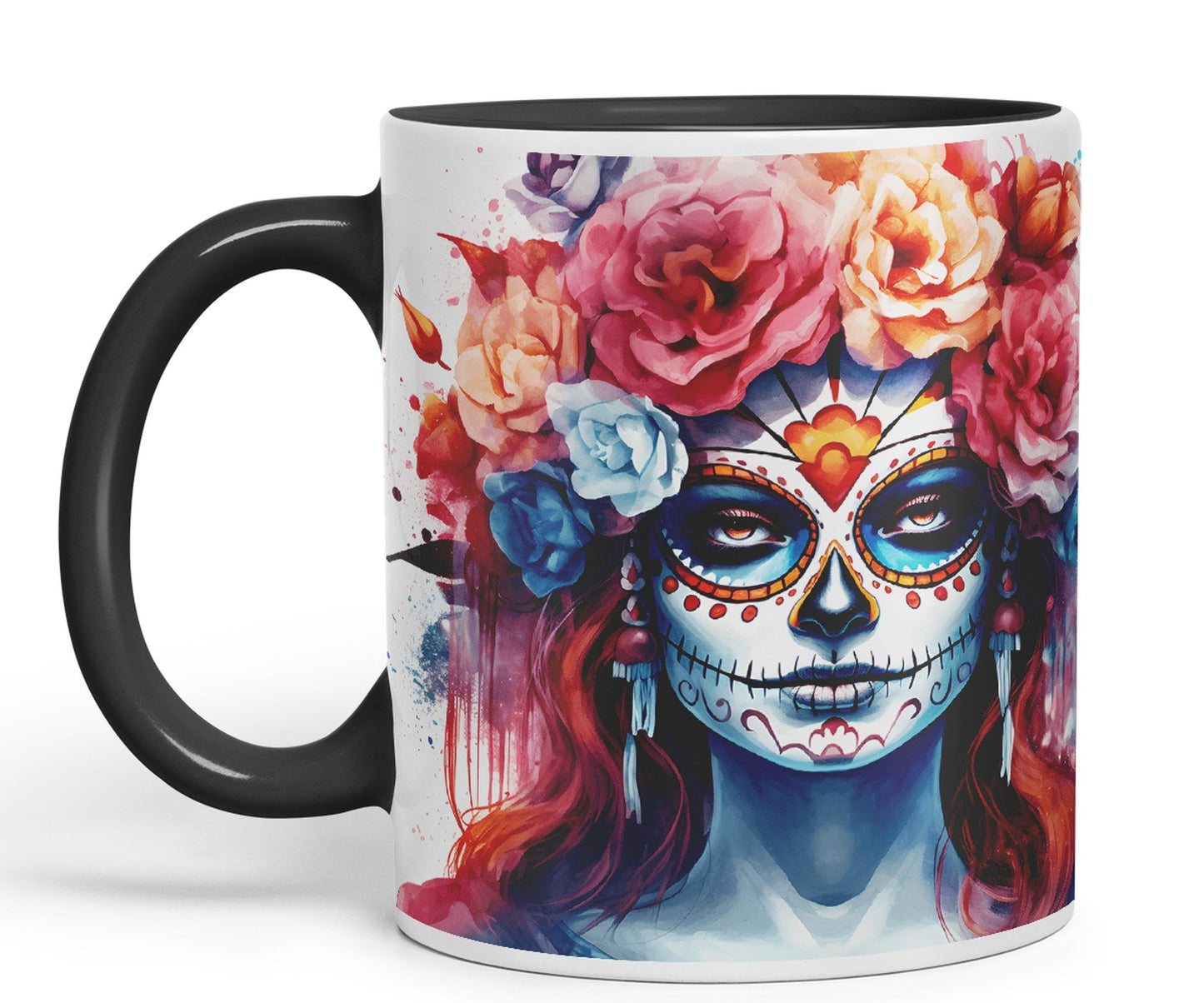 Sugar Skull and Roses Ceramic Coloured Mug Cup for Tea Coffee Hot Brew 330ml 11Oz Gift sk1