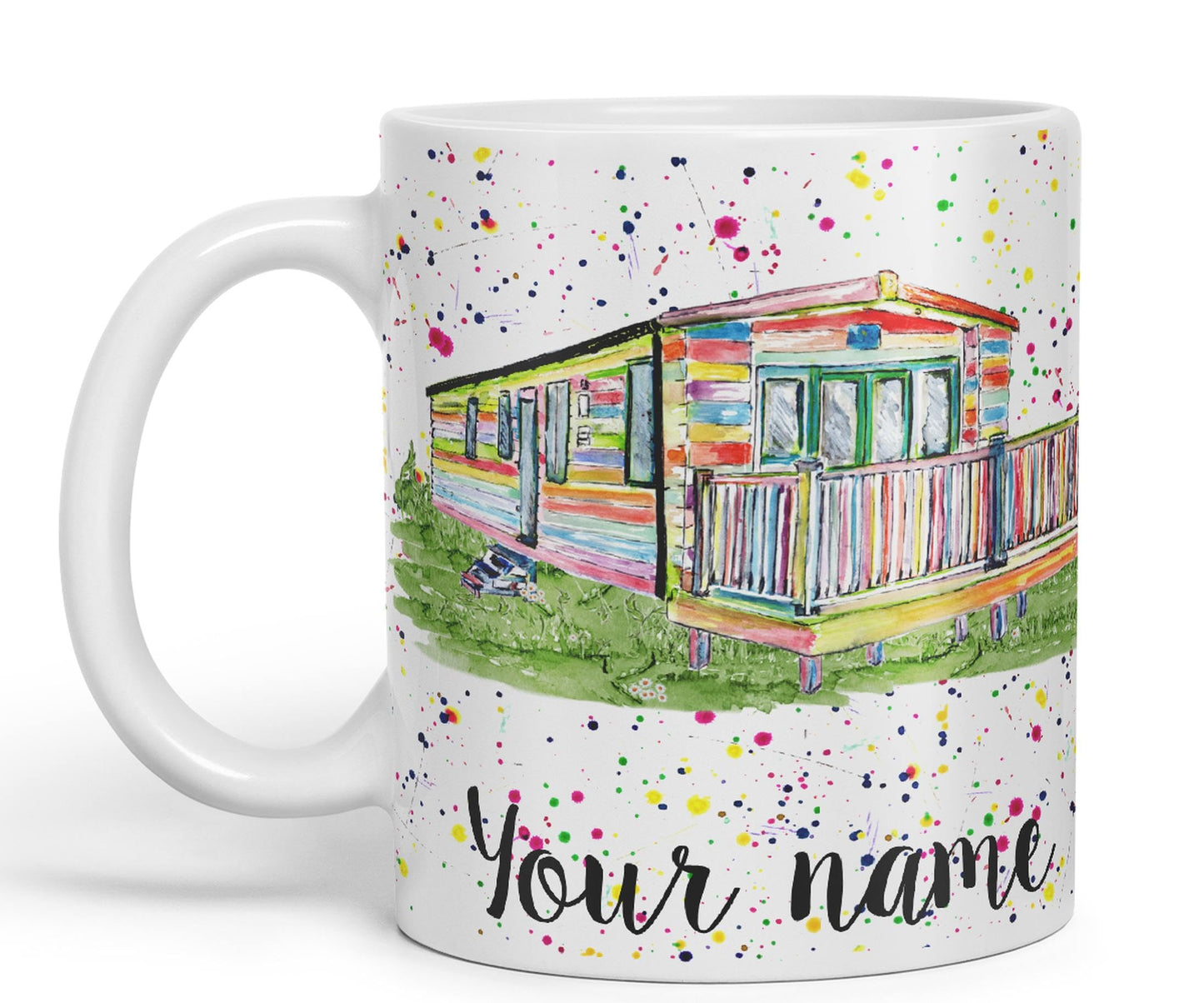 Vixar Personalised with Your Text Watercolour Caravan Static Holiday Homert Coloured Ceramic Mug Cup Gift 330ml 11oz Custom Work Office Tea Coffee