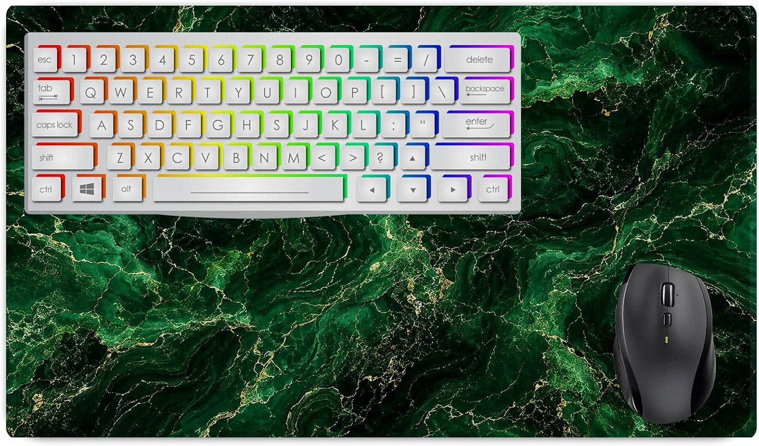 Vixar Emerald Green Gold Marble Large Desk Mat – Luxury Stone Pattern Fabric Mouse Pad with 3mm Non-Slip Rubber Base, 600 x 350mm (green)