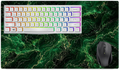 Vixar Emerald Green Gold Marble Large Desk Mat – Luxury Stone Pattern Fabric Mouse Pad with 3mm Non-Slip Rubber Base, 600 x 350mm (green)