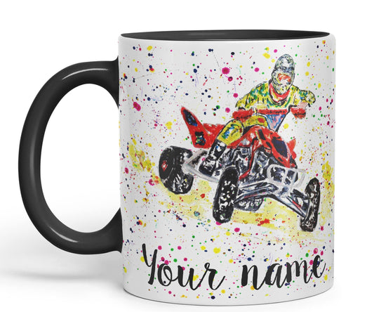 Vixar Personalised with Your Text Motor Quad Bike Motocross Art Coloured Ceramic Mug Cup Gift 330ml 11oz Custom Work Office Tea Coffee