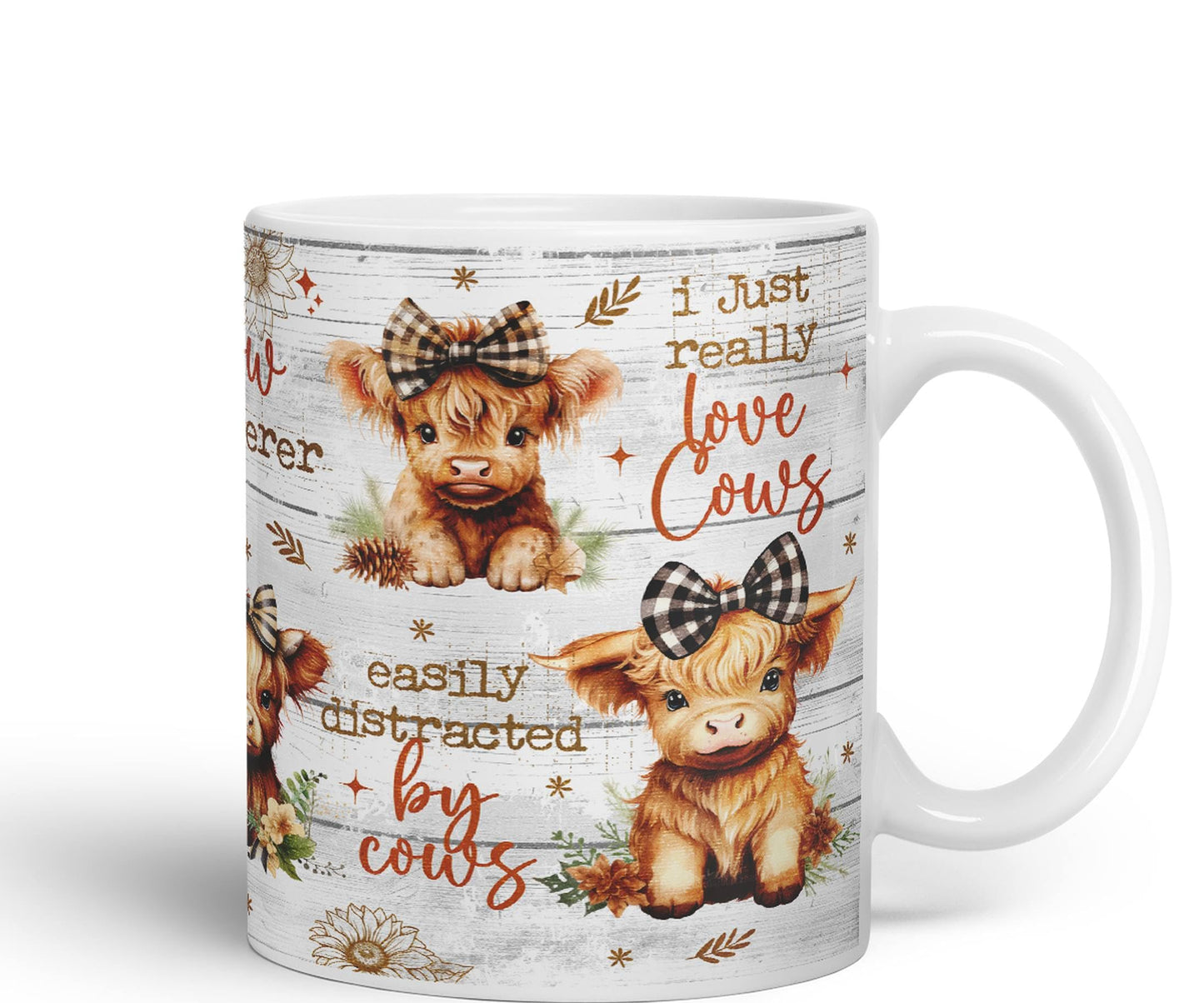 Easily Distracted by Baby Cow Whisperer I just Realy Love Cow Highland Scottish Farm Animals Ceramic Coloured Mug Cup for Tea Coffee Hot Brew 330ml 11Oz Gift