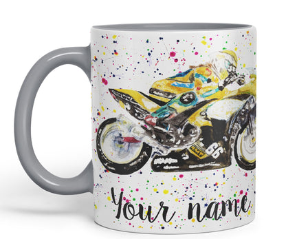 Vixar Personalised with Your Text Motorbike Motocycle Watercolour Art Coloured Ceramic Mug Cup Gift 330ml 11oz Custom Work Office Tea Coffee