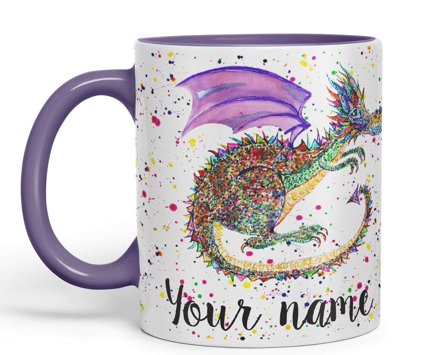 Personalised with Your Text Mythical Dragon Lizard Reptile Watercolour Art Coloured Ceramic Mug Cup Gift 330ml 11oz Custom Work Office Tea Coffee