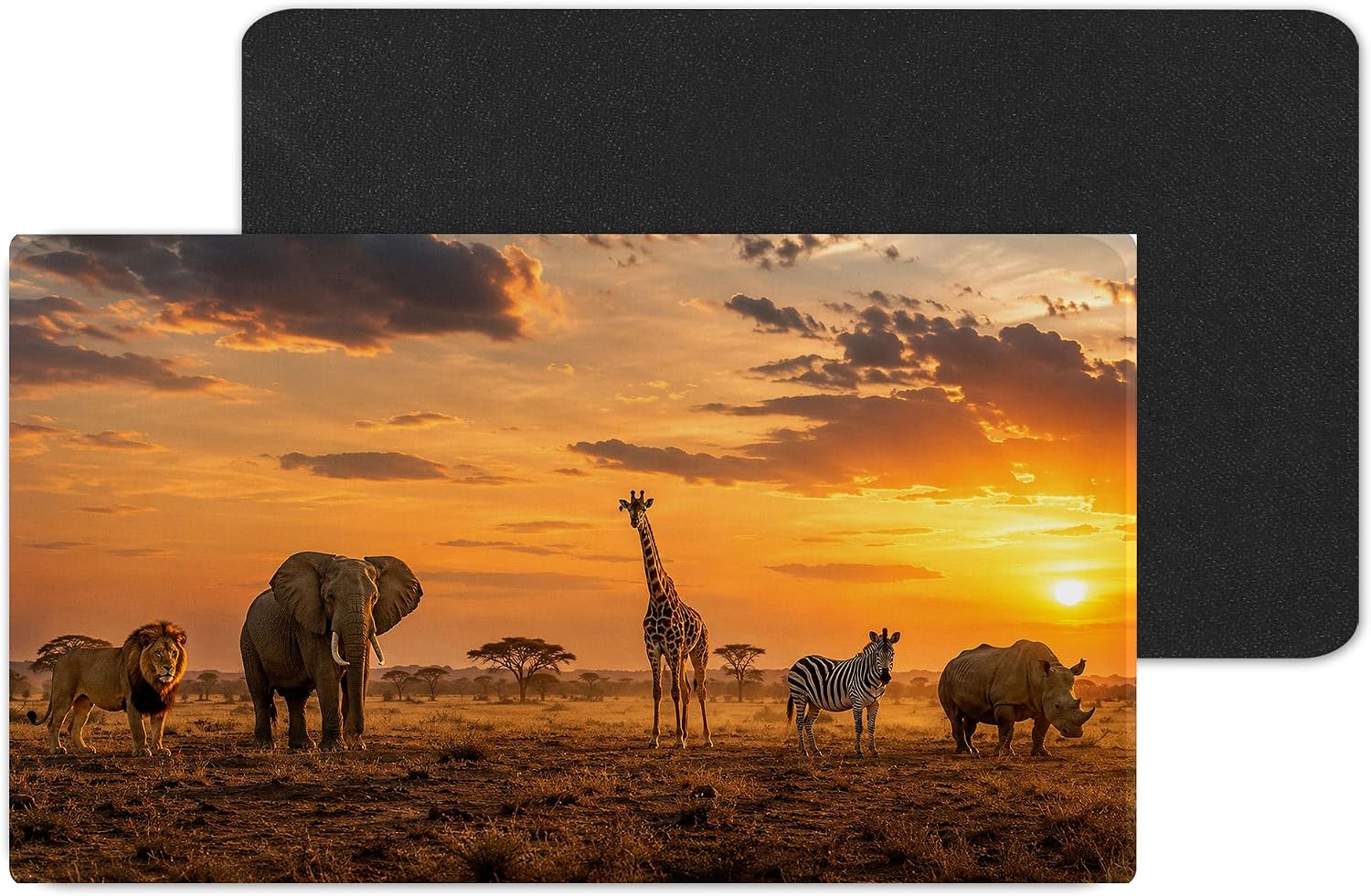 Vixar Safari Animals Large Desk Mat – African Wildlife Fabric Mouse Pad with 3mm Non-Slip Rubber Base, 600 x 350mm