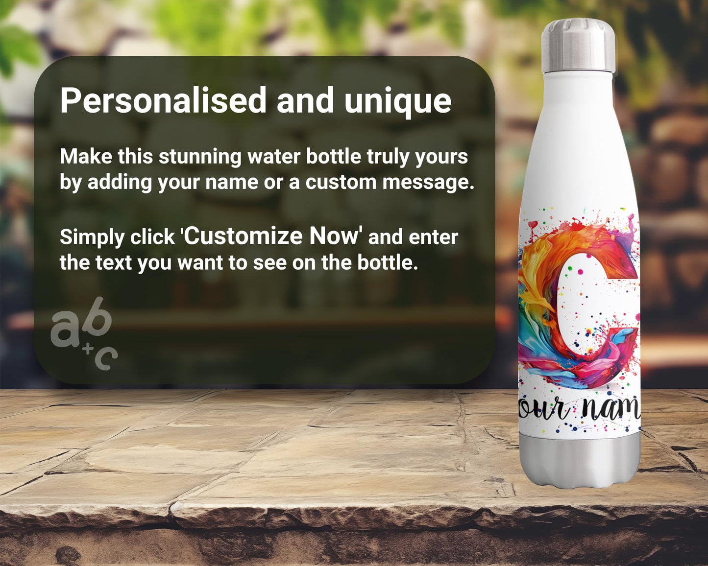 Personalised Letters A-Z Alphabet Monogram Watercolour Bottle Custom Personalized double Wall insulated Stainless steel sport Drinks 500ml