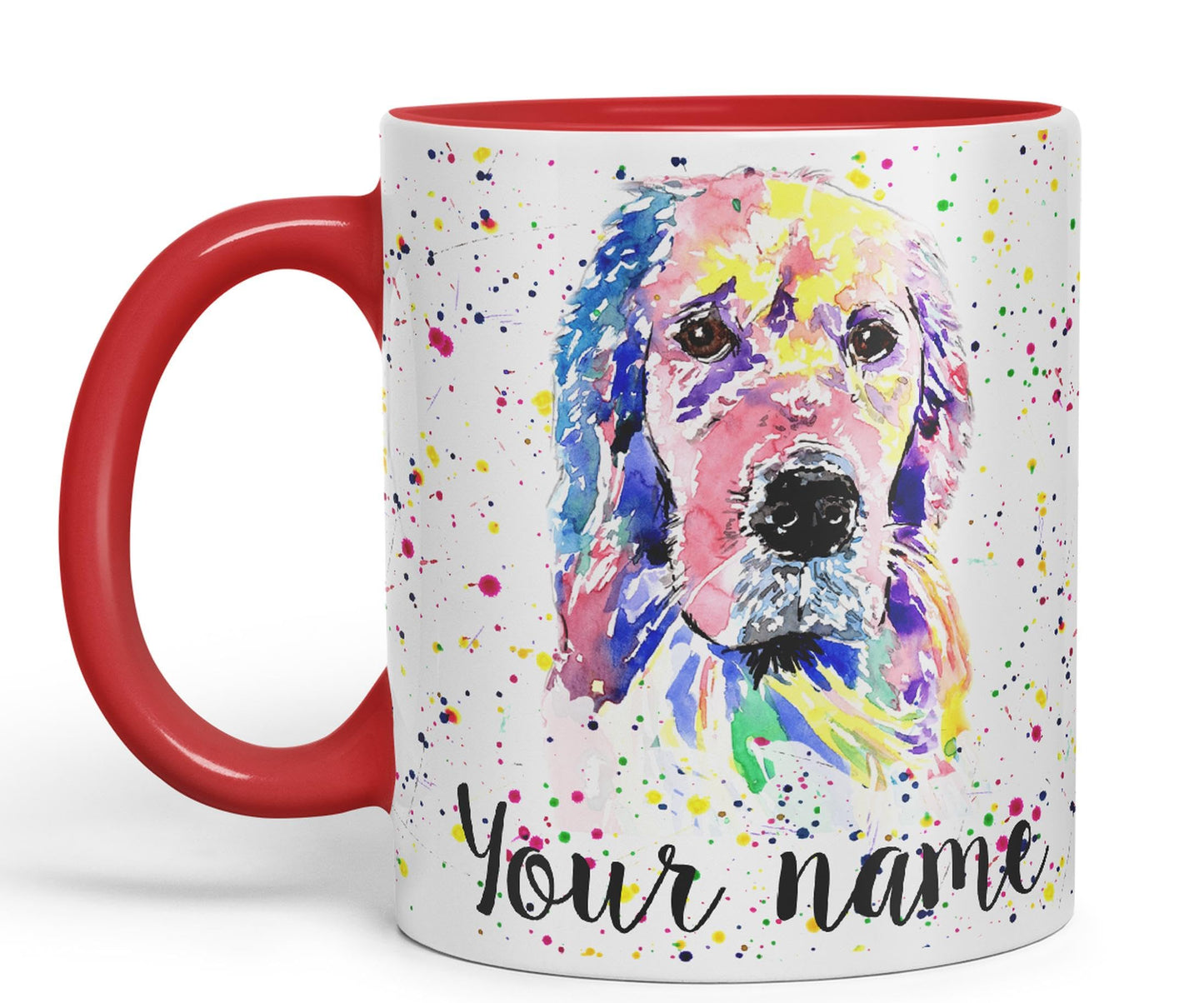 Vixar Personalised with Your Text Golden Retriever Dog Pet Animals Watercolour Art Coloured Ceramic Mug Cup Gift 330ml 11oz Custom Work Office Tea Coffee