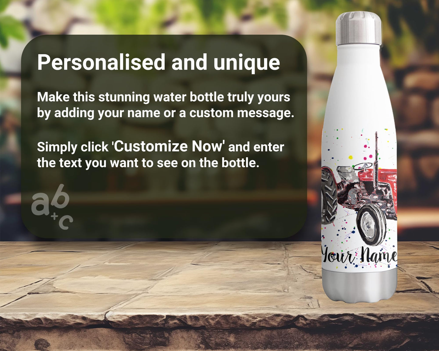 Vixar Tractor Personalised Custom Bottle with your Text/name truck Dump Bottle double Wall insulated Stainless steel sport Drinks 500ml