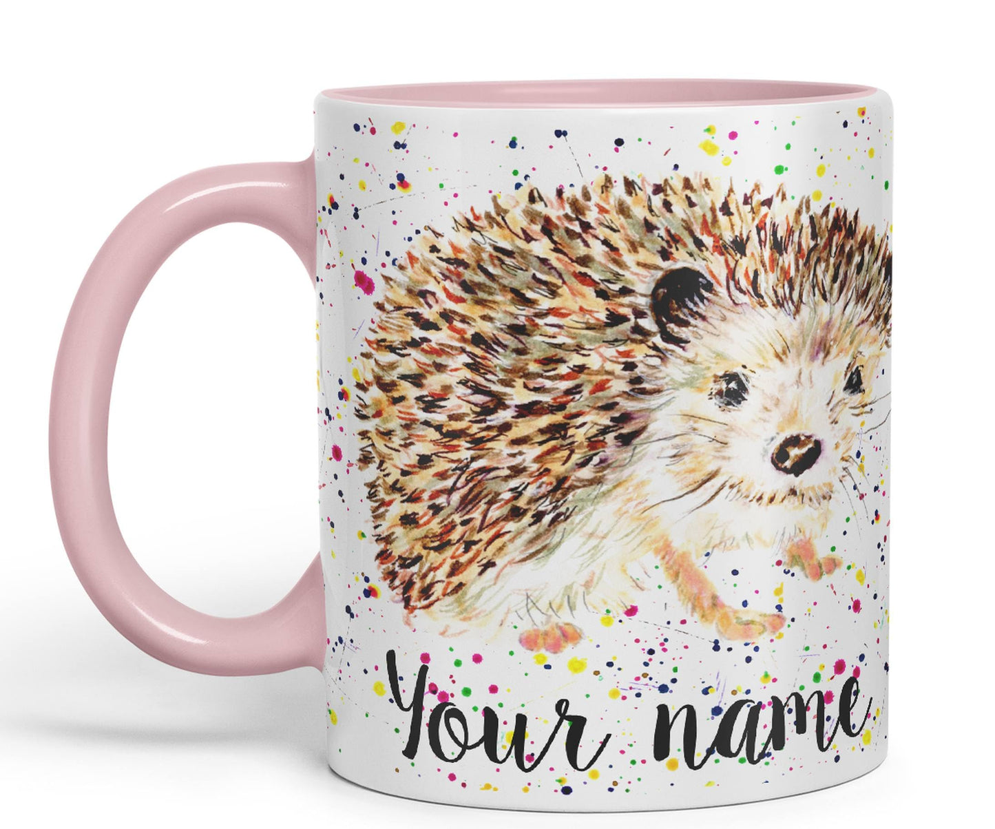 Vixar Personalised with Your Text Hedgehog British Wildlife Watercolour Art Coloured Ceramic Mug Cup Gift 330ml 11oz Custom Work Office Tea Coffee (h2)