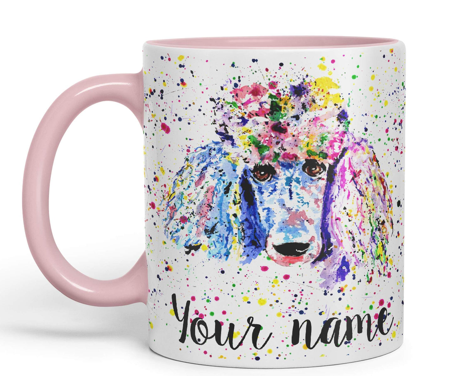 Vixar Personalised with Your Text Poodle Bridge Dog Pet Animals Watercolour Art Coloured Ceramic Mug Cup Gift 330ml 11oz Custom Work Office Tea Coffee