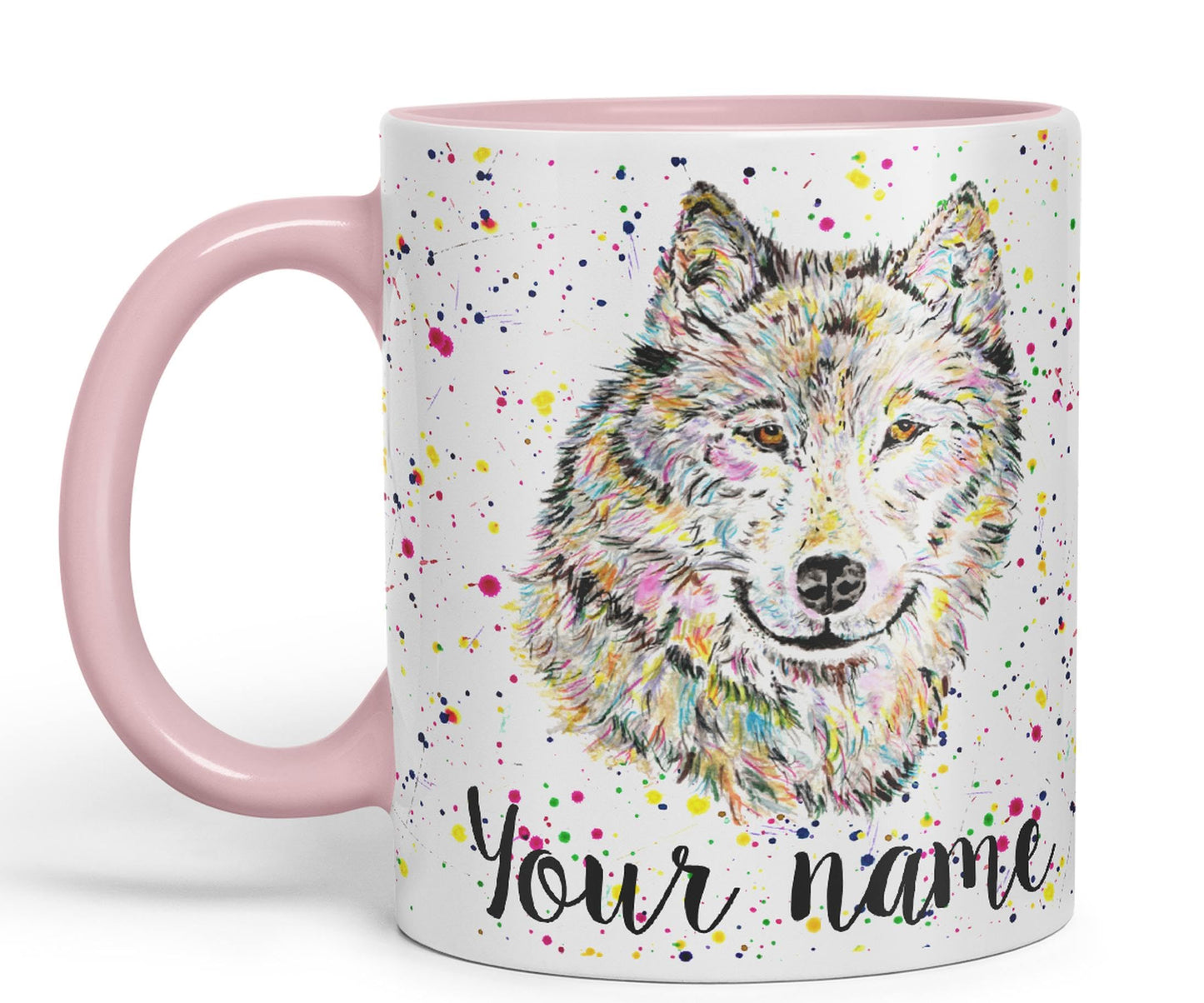 Vixar Personalised with Your Text Wolf Wolves Wildlife Animals Watercolour Art Coloured Ceramic Mug Cup Gift 330ml 11oz Custom Work Office Tea Coffee (O2)